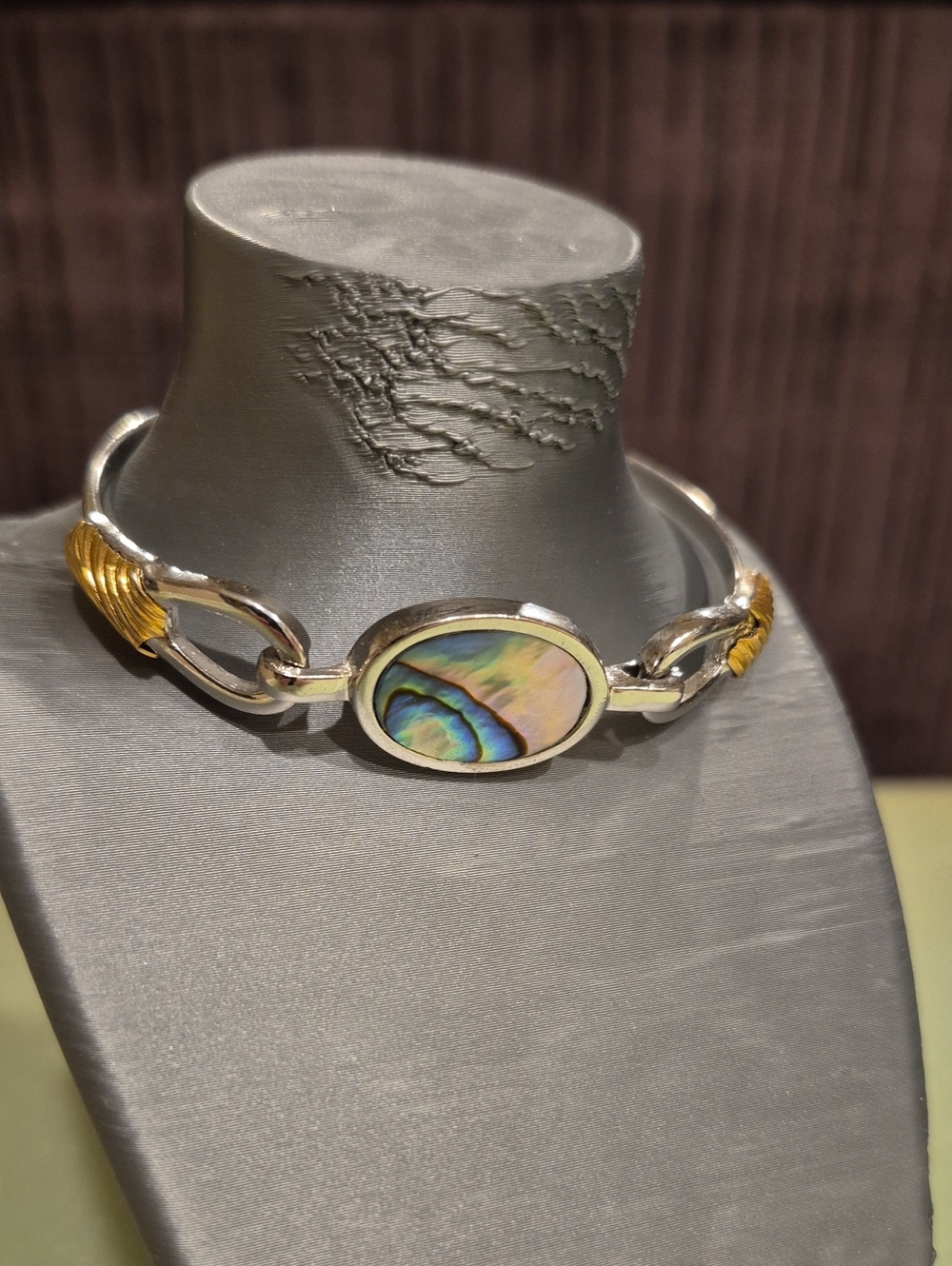Mom's Silver and Abalone Oval Bangle Bracelet - Multicolor